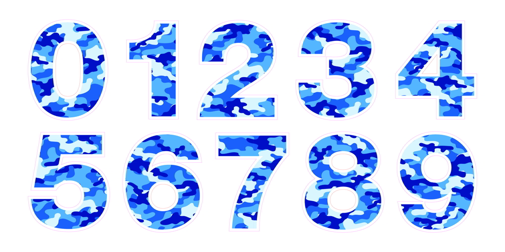 Blue Camo Numbers Template