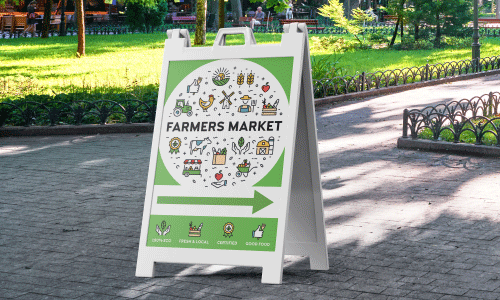 Farmers Market A-Frame sign with arrow pointing to the right | Banners.com